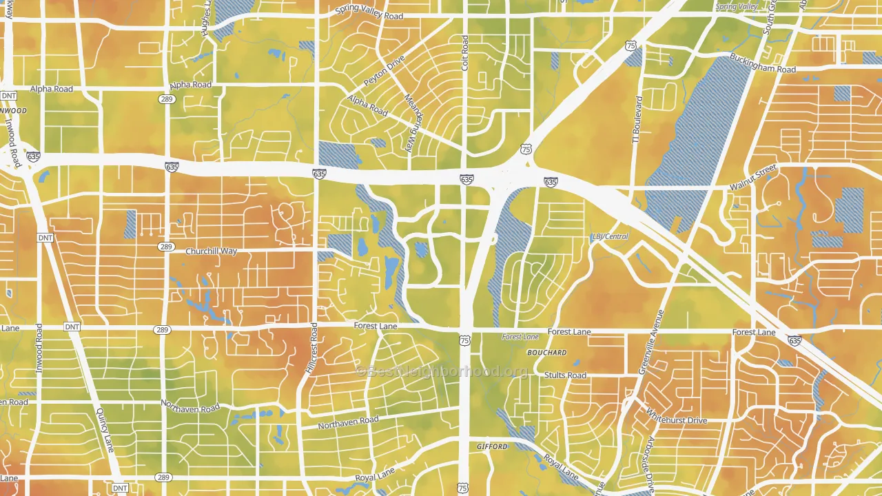 Bike Grade map of 75251, TX