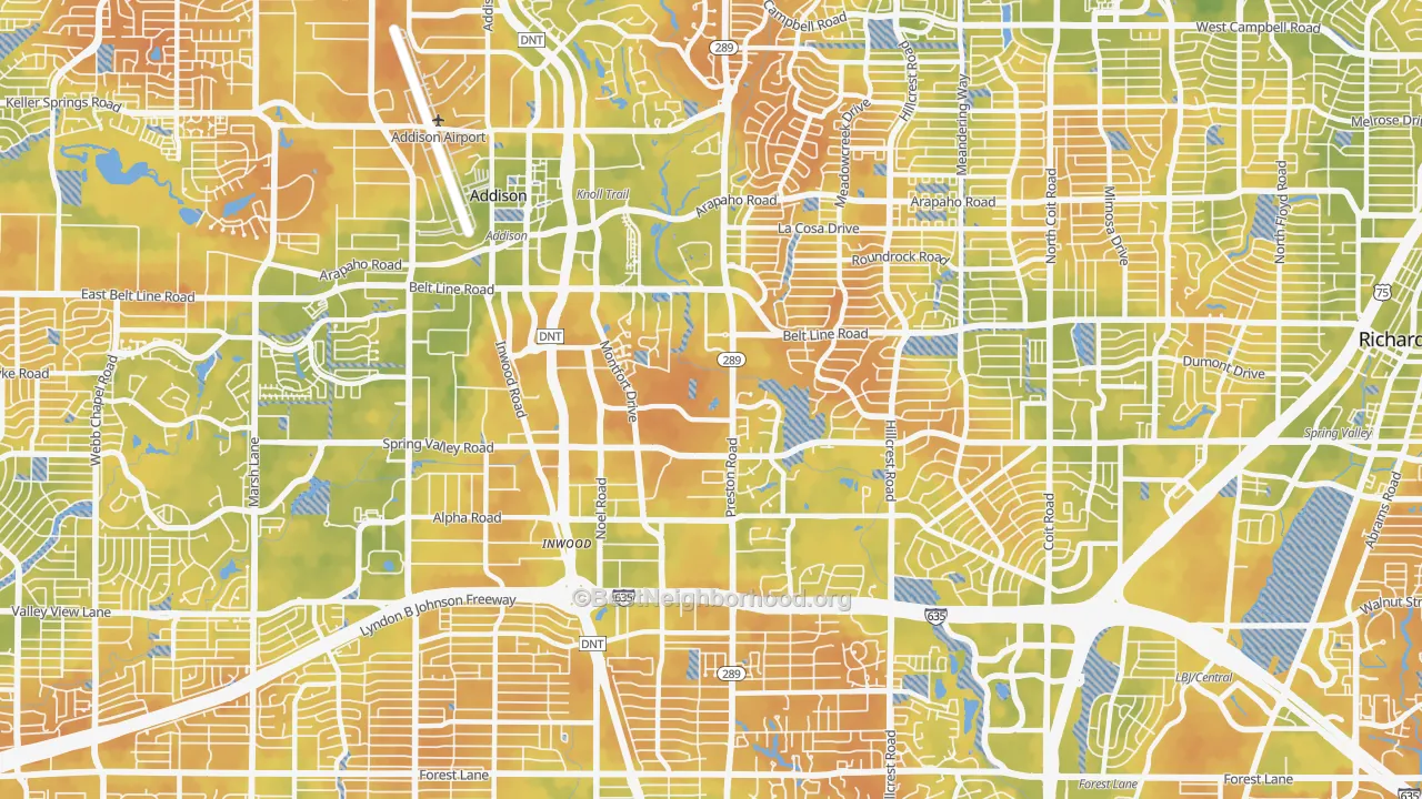 Bike Grade map of 75254, TX
