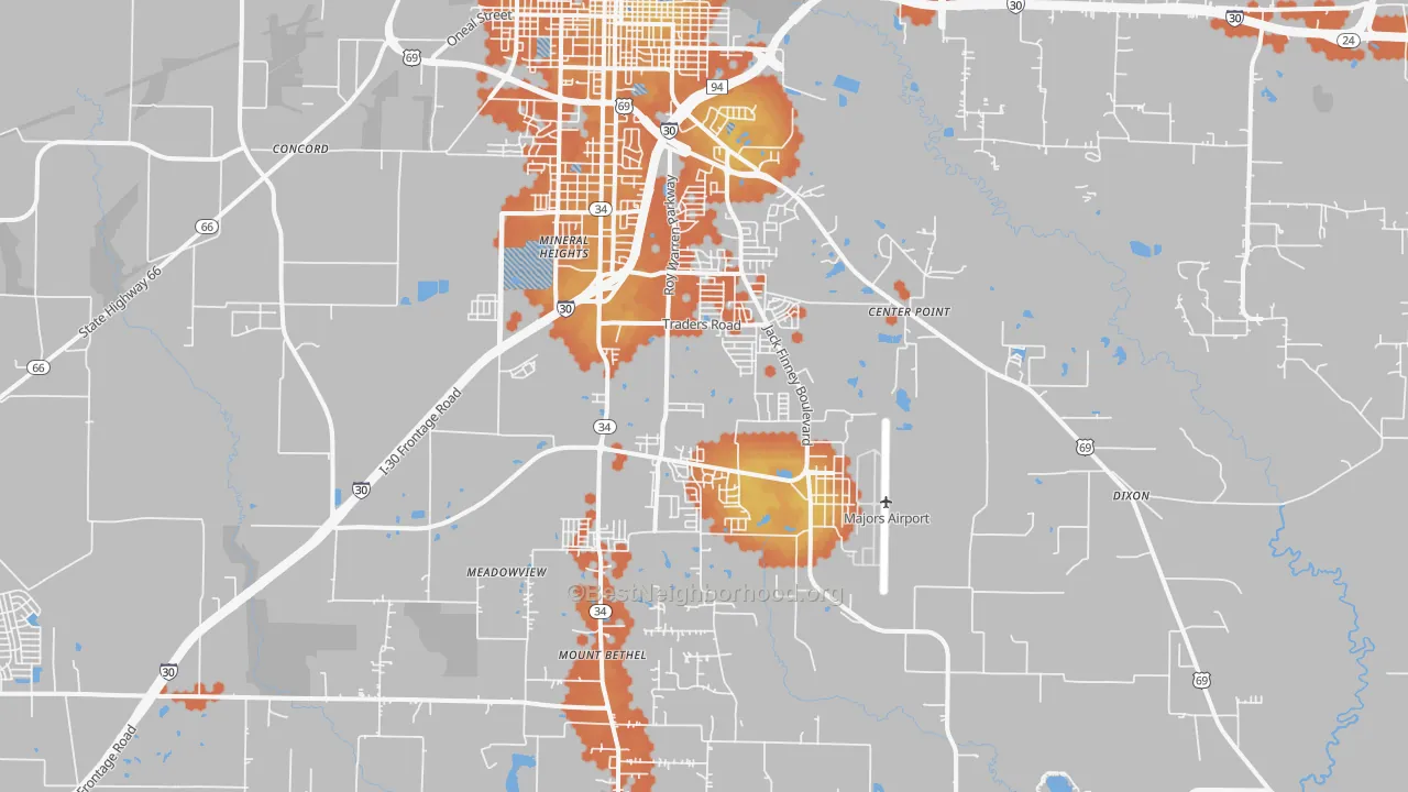 Bike Grade map of 75402, TX