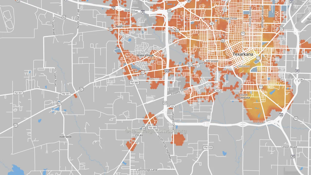 Bike Grade map of 75501, TX