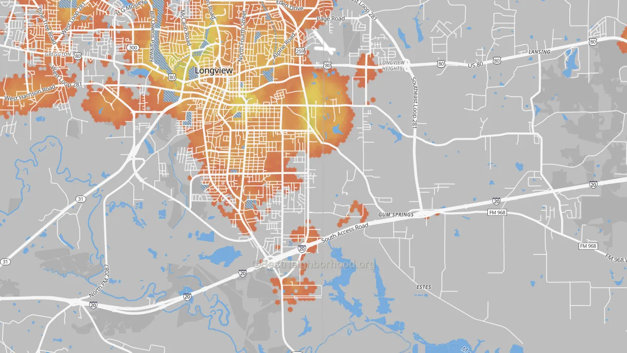 Bike Grade map of 75602, TX