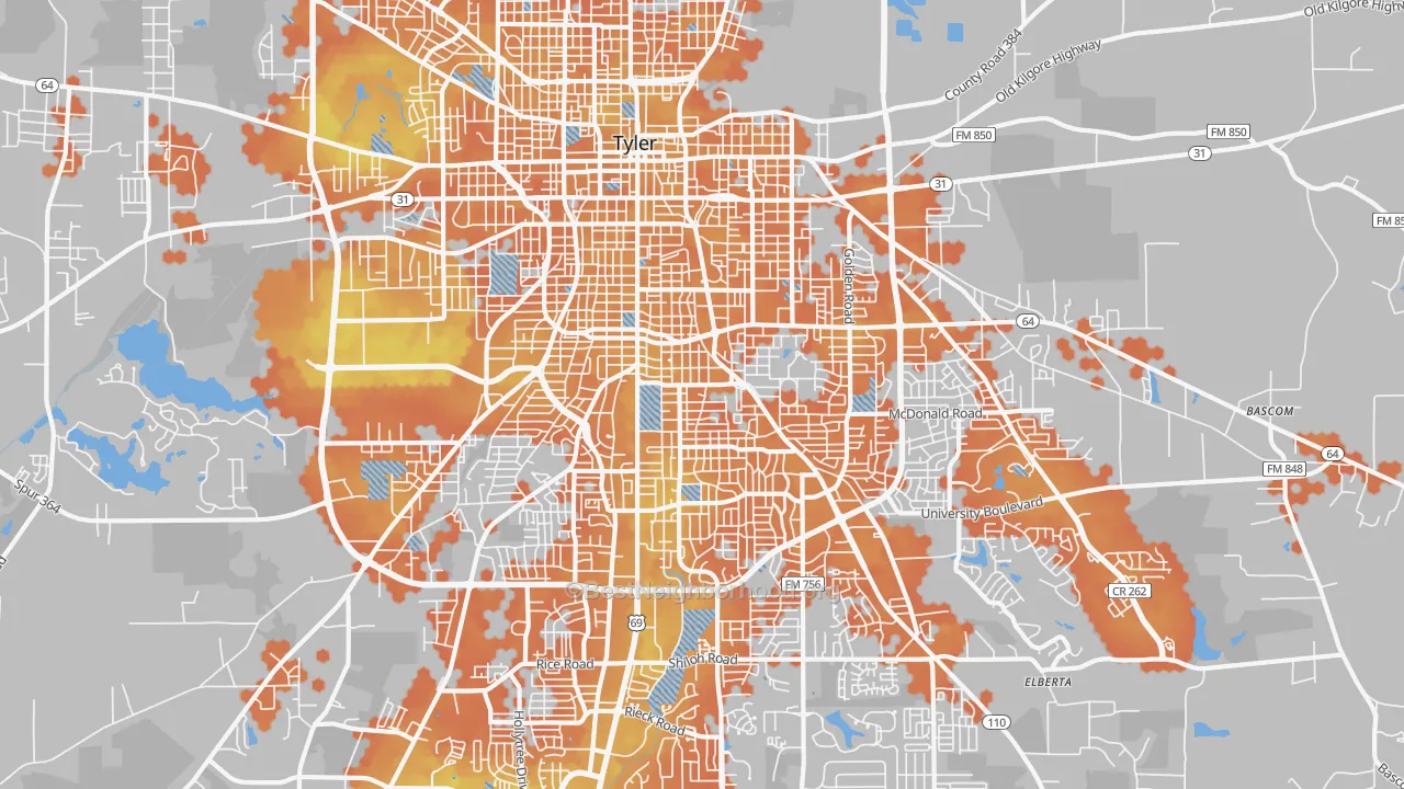 Bike Grade map of 75701, TX