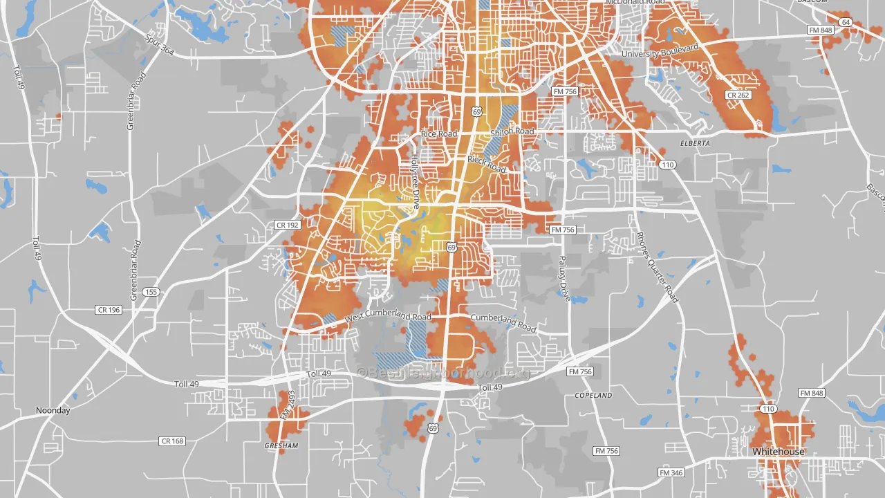 Bike Grade map of 75703, TX