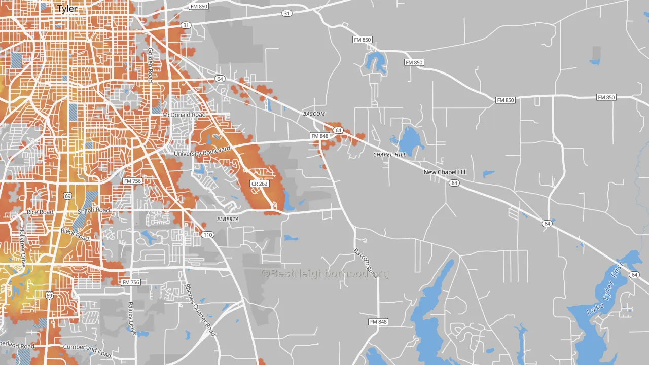Bike Grade map of 75707, TX