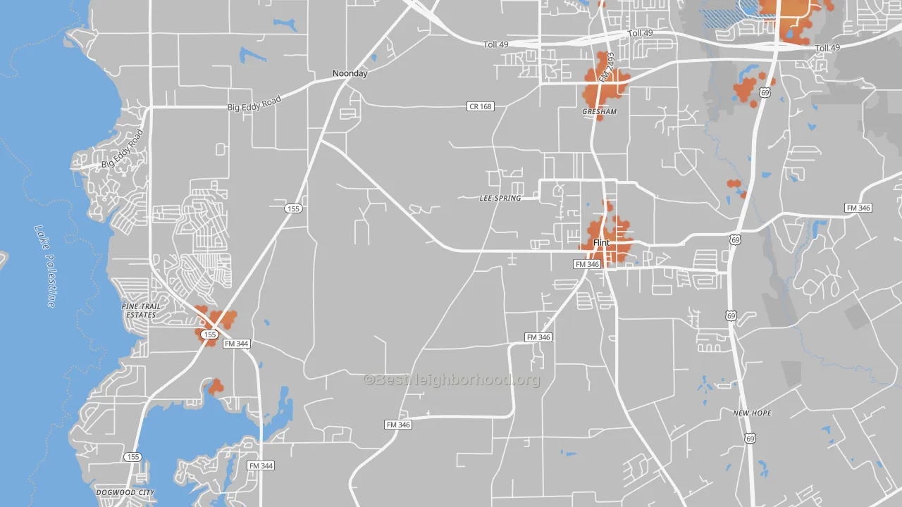 Bike Grade map of 75762, TX