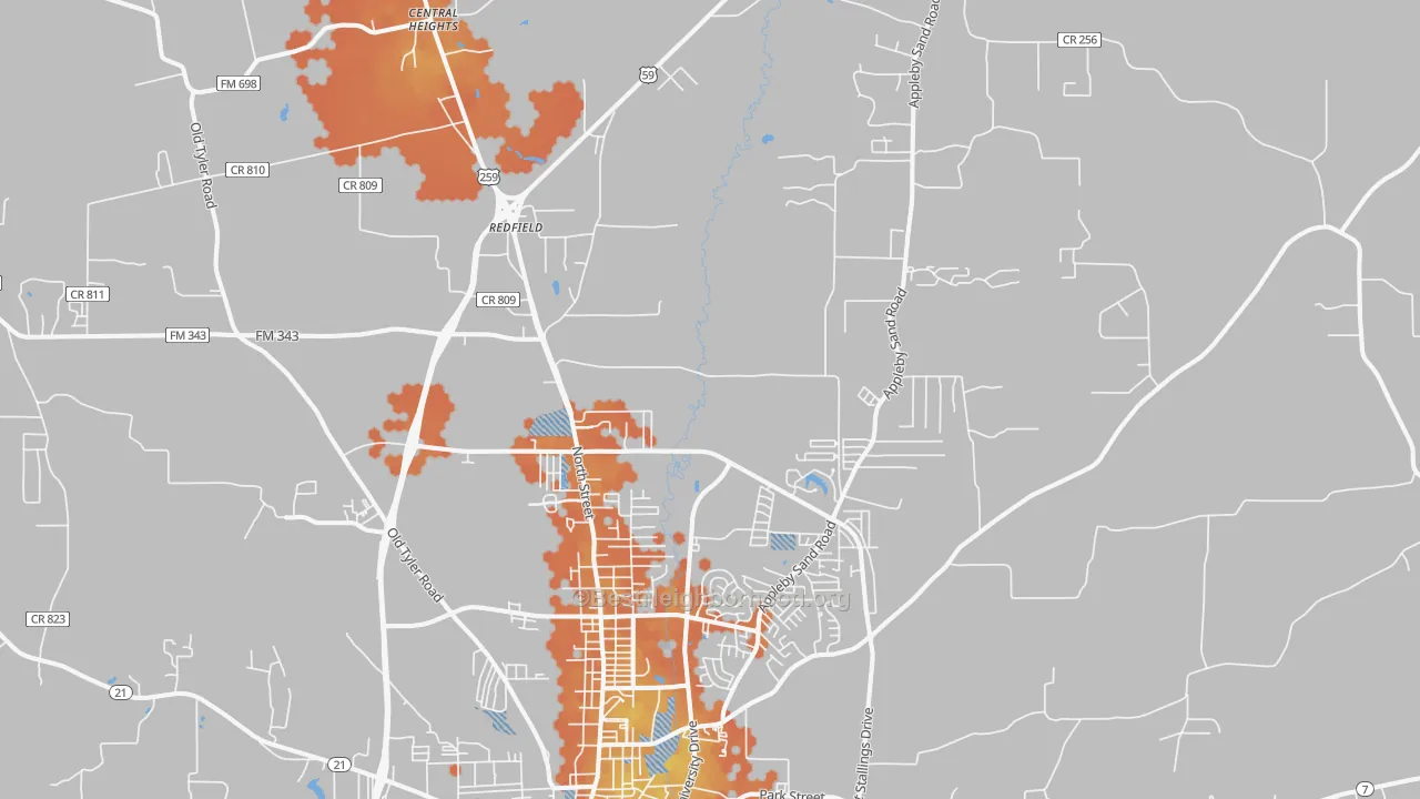 Bike Grade map of 75965, TX