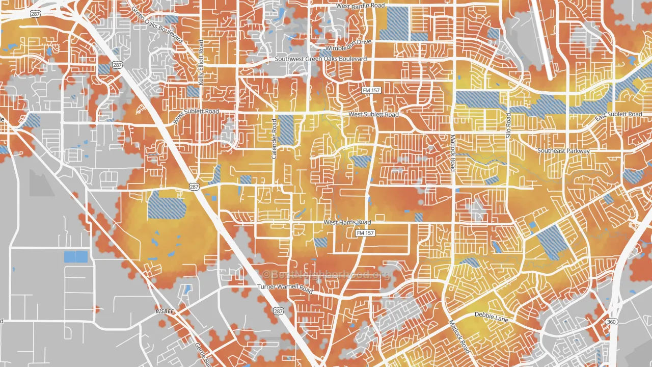 Bike Grade map of 76001, TX