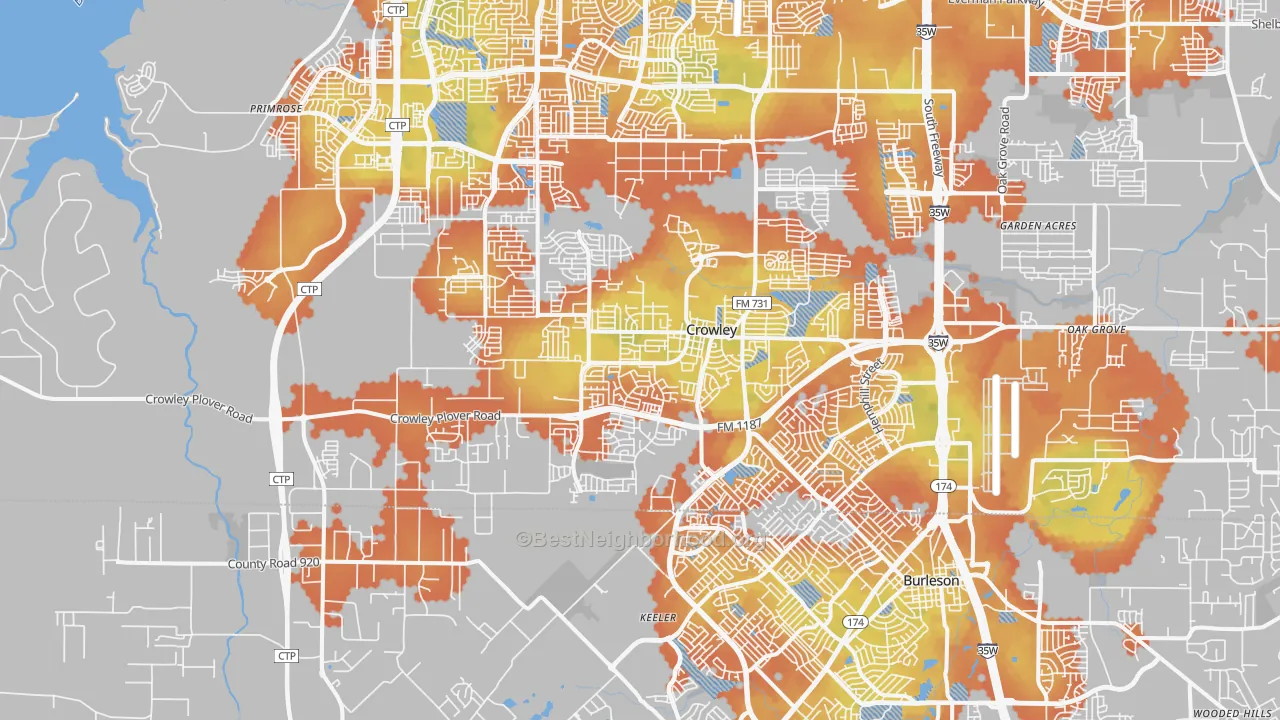 Bike Grade map of 76036, TX