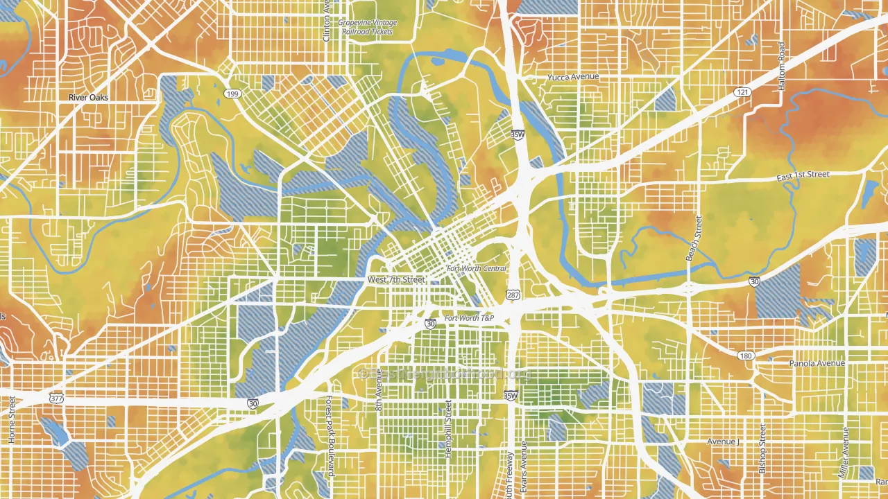 Bike Grade map of 76102, TX