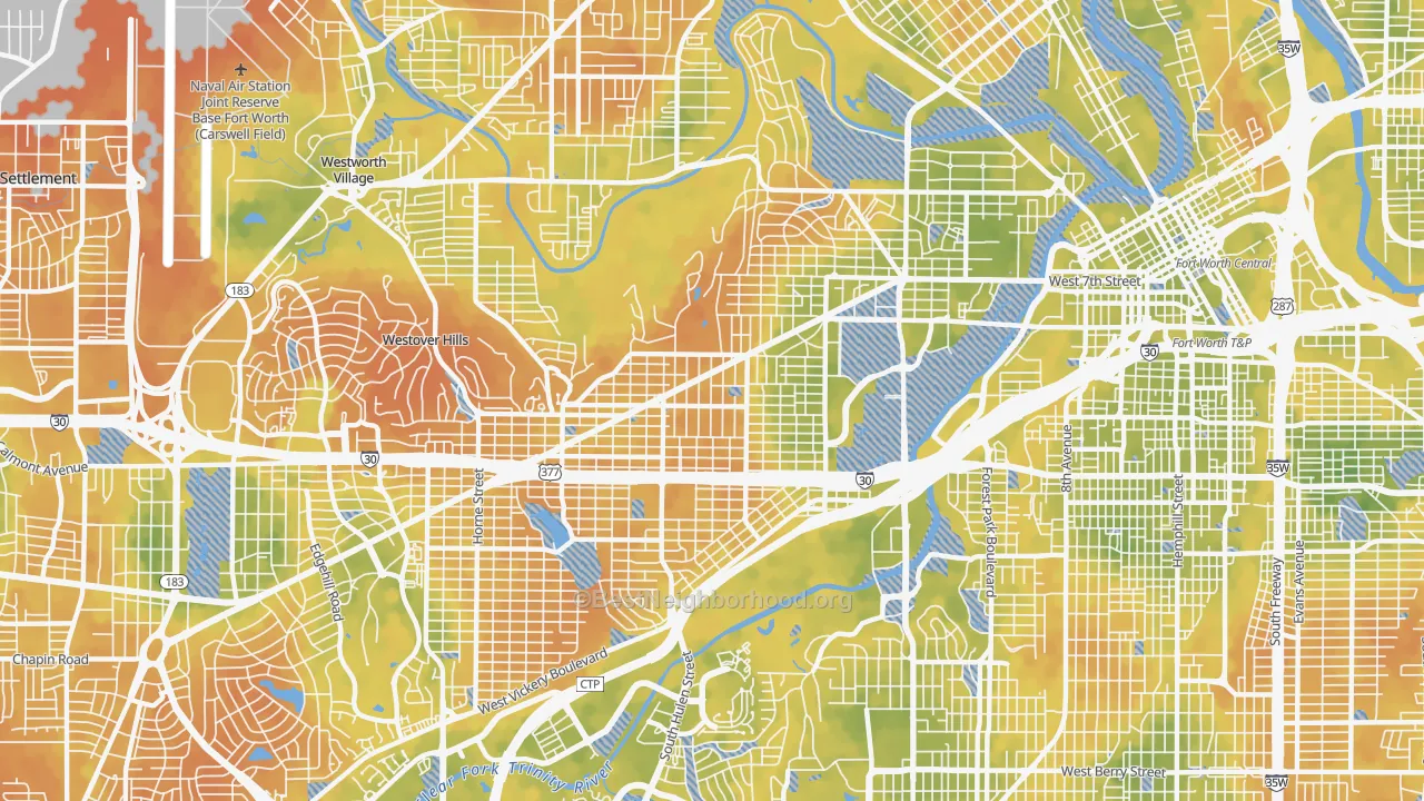 Bike Grade map of 76107, TX