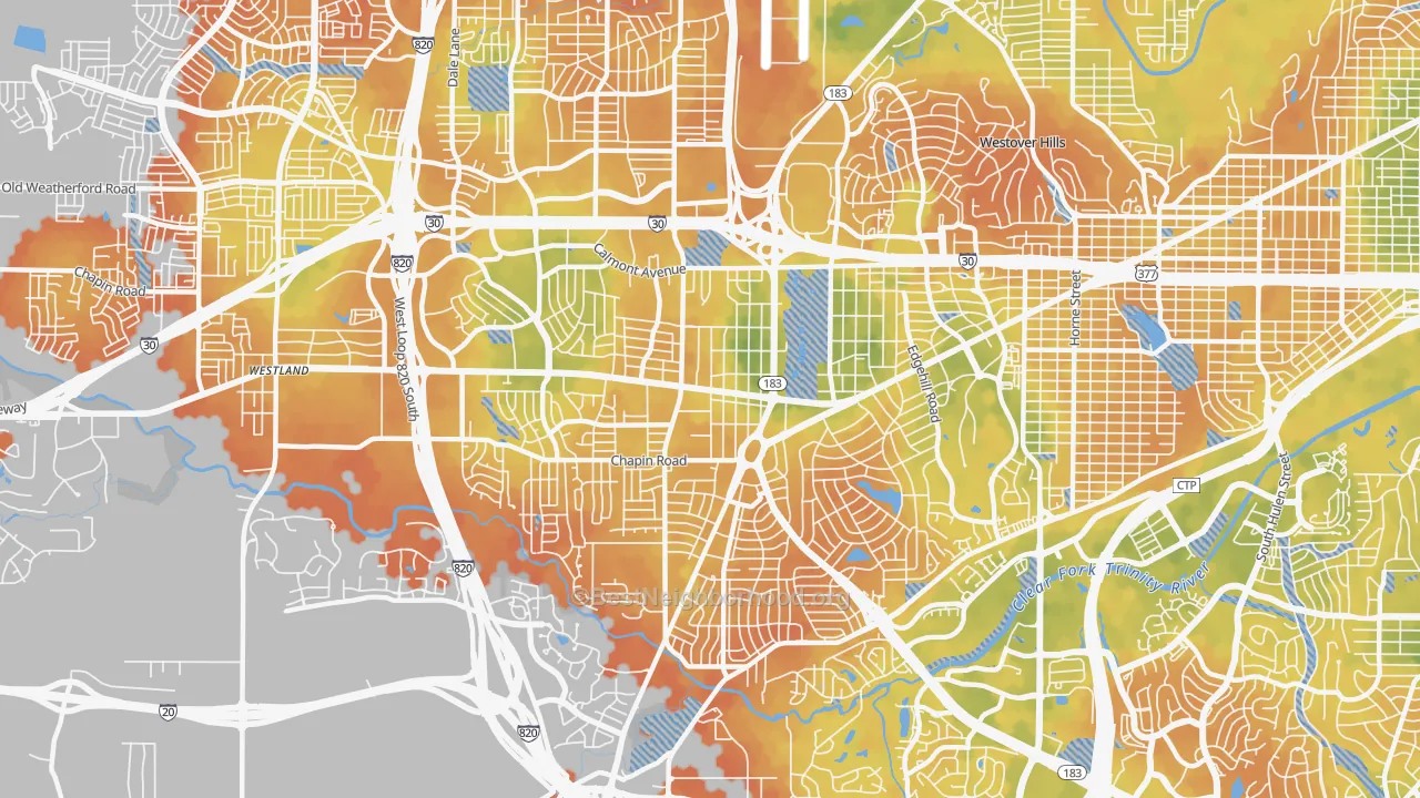 Bike Grade map of 76116, TX