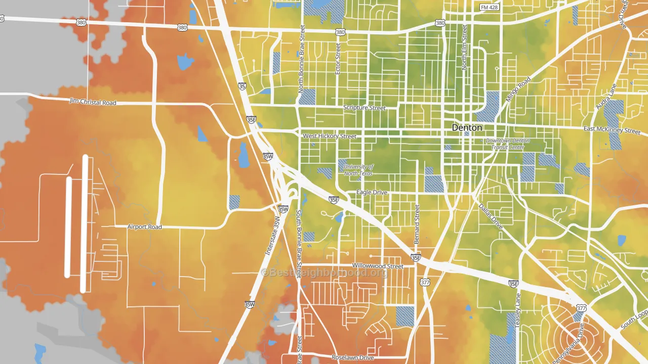 Bike Grade map of 76203, TX