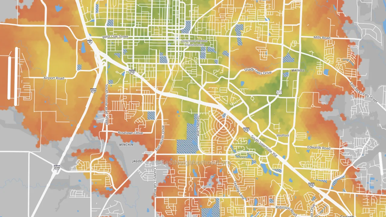 Bike Grade map of 76205, TX