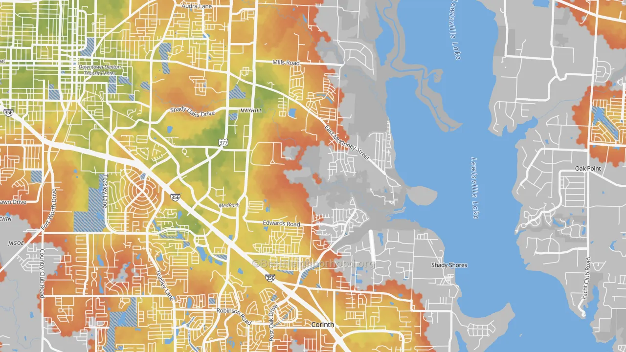 Bike Grade map of 76208, TX