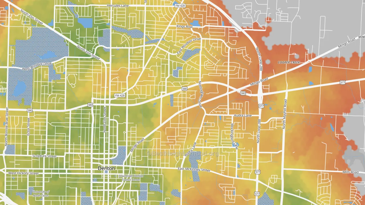Bike Grade map of 76209, TX