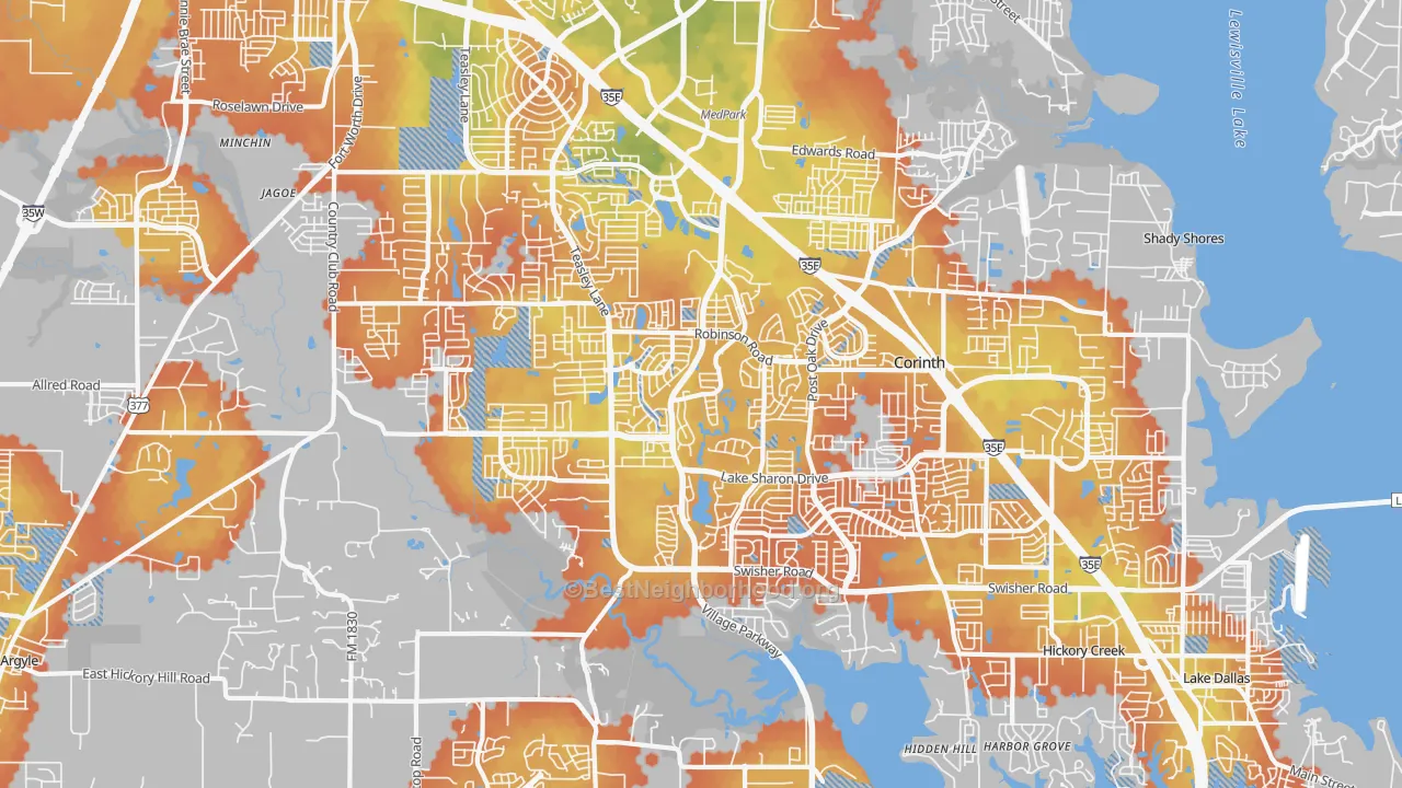 Bike Grade map of 76210, TX