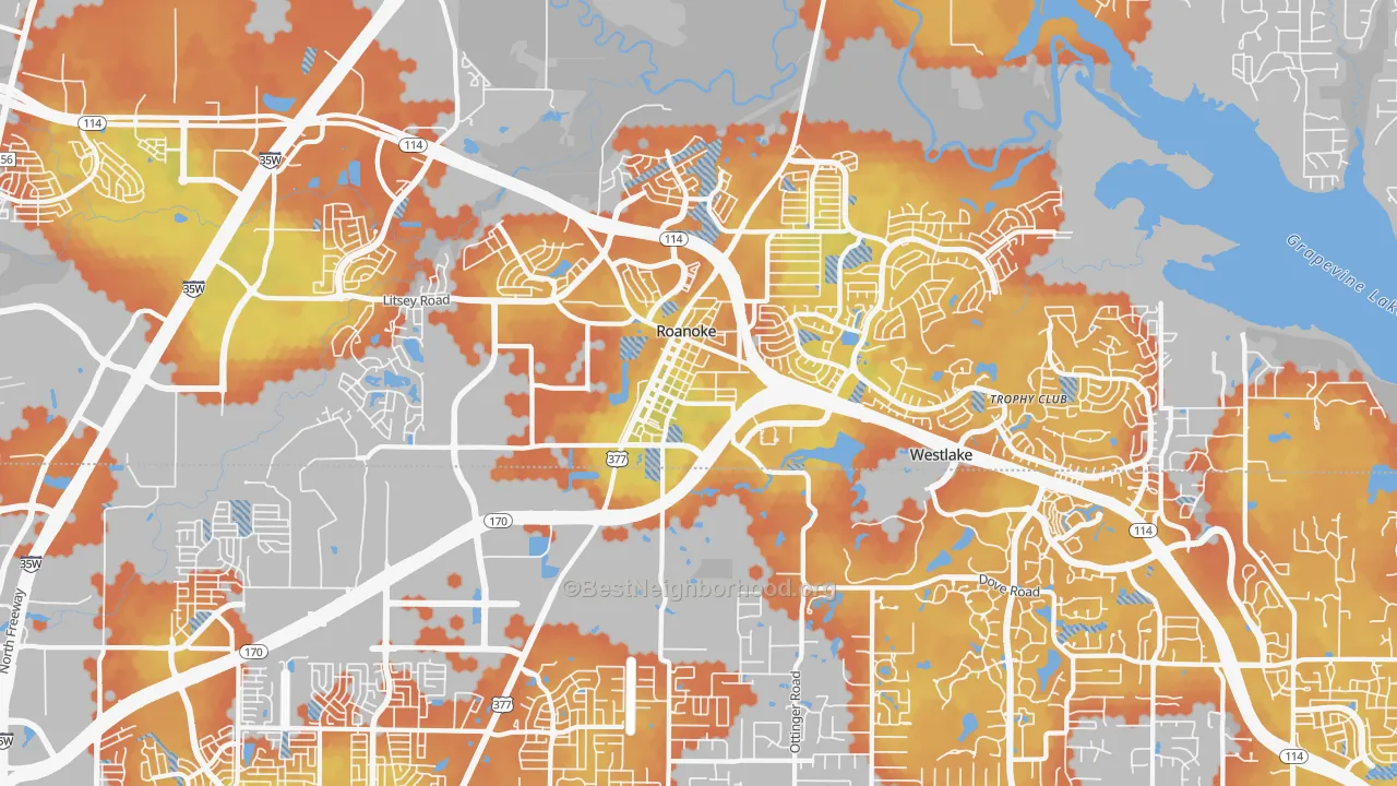 Bike Grade map of 76262, TX