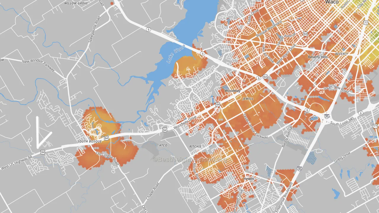 Bike Grade map of 76712, TX