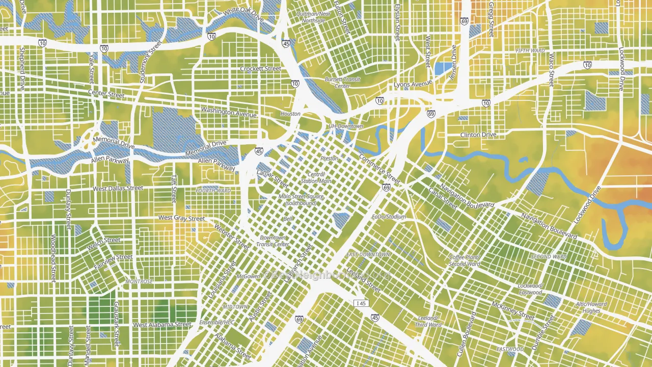 Bike Grade map of 77002, TX