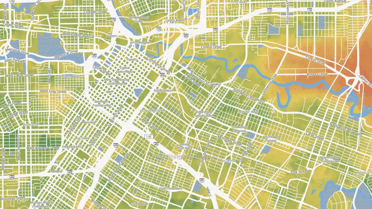 Bike Grade map of 77003, TX