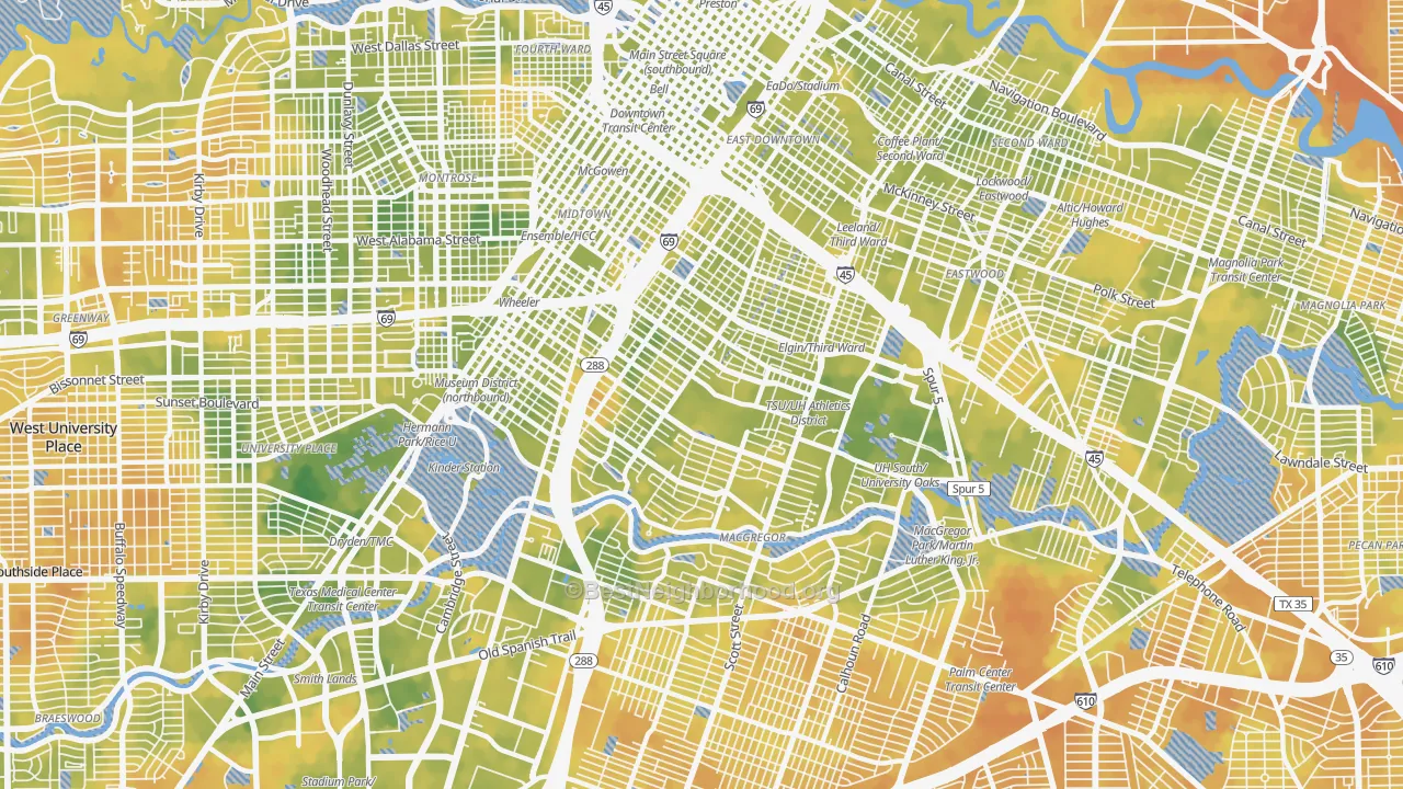 Bike Grade map of 77004, TX