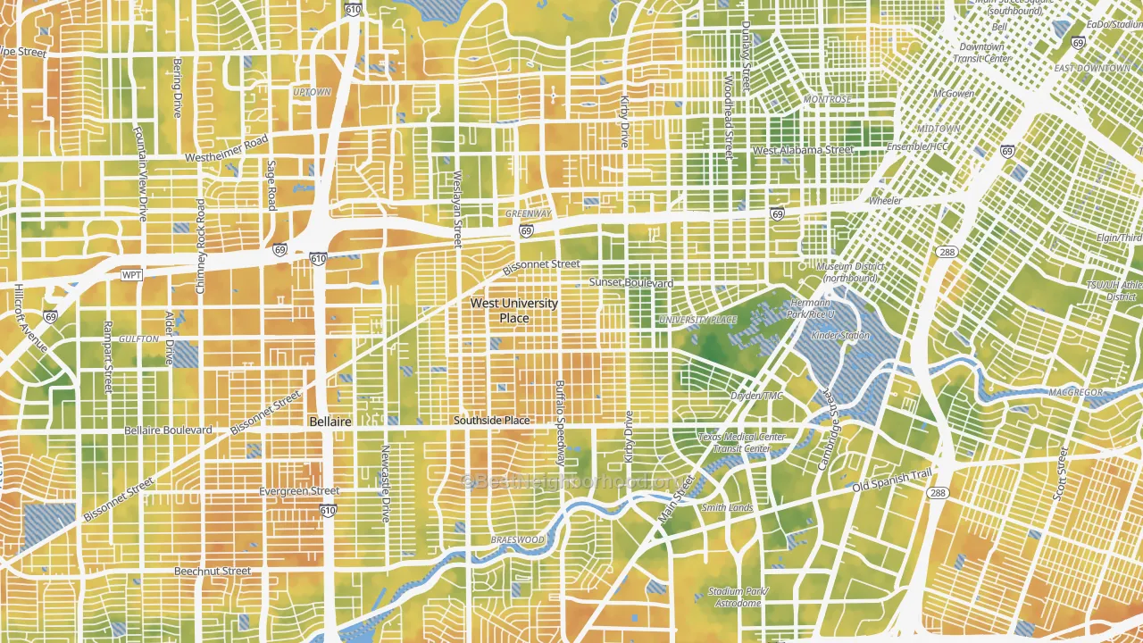 Bike Grade map of 77005, TX