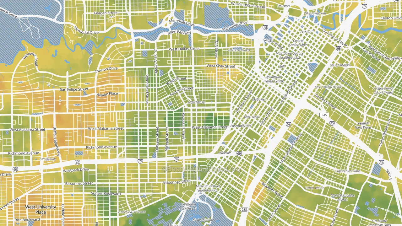 Bike Grade map of 77006, TX