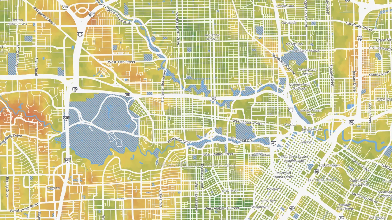 Bike Grade map of 77007, TX