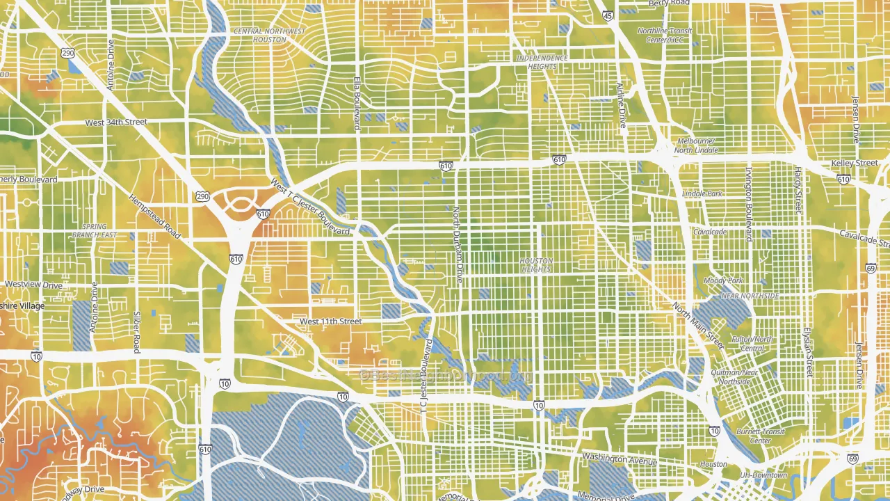 Bike Grade map of 77008, TX