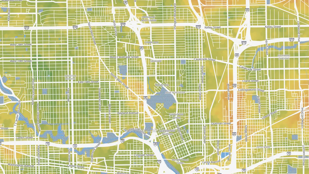 Bike Grade map of 77009, TX