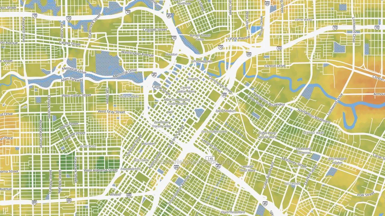 Bike Grade map of 77010, TX