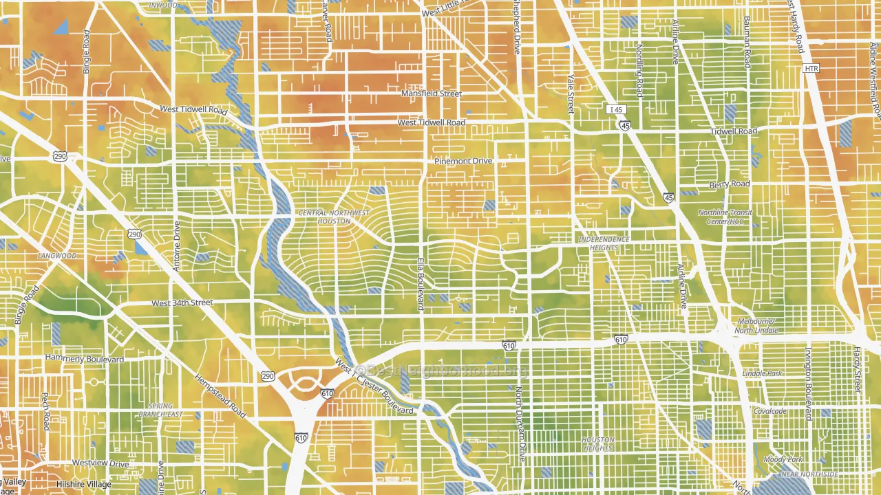 Bike Grade map of 77018, TX