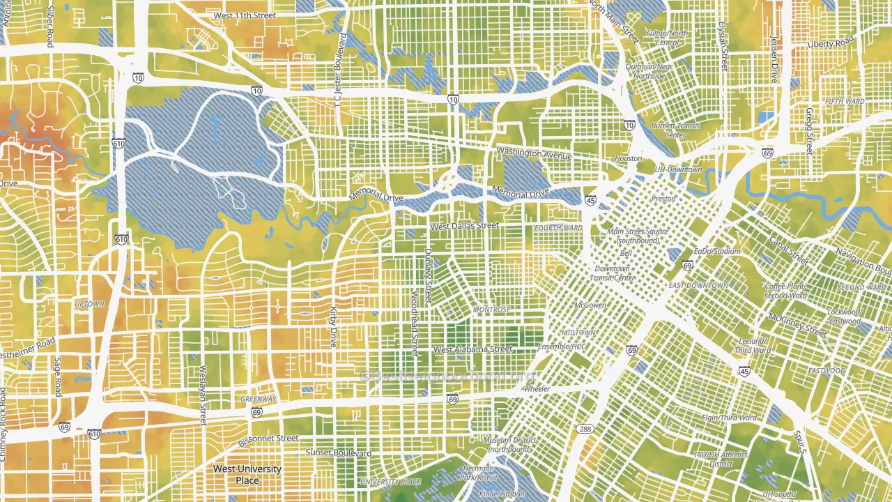 Bike Grade map of 77019, TX