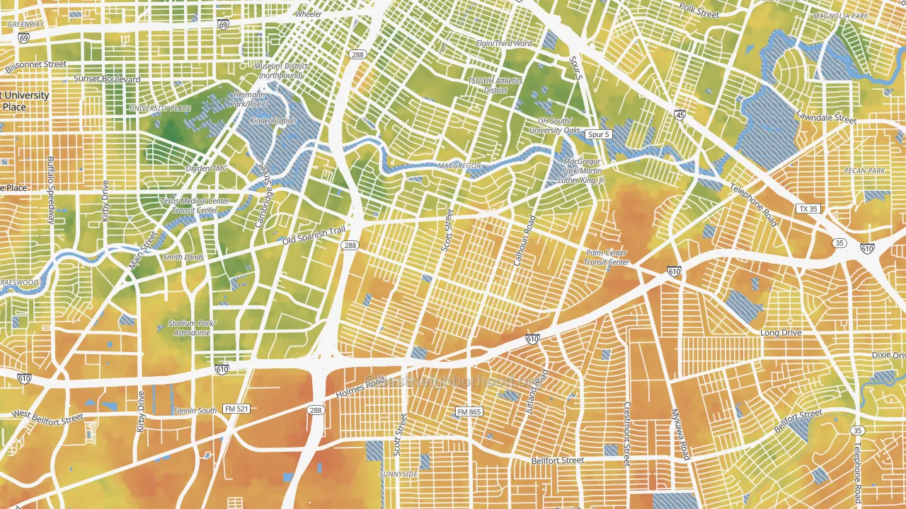 Bike Grade map of 77021, TX