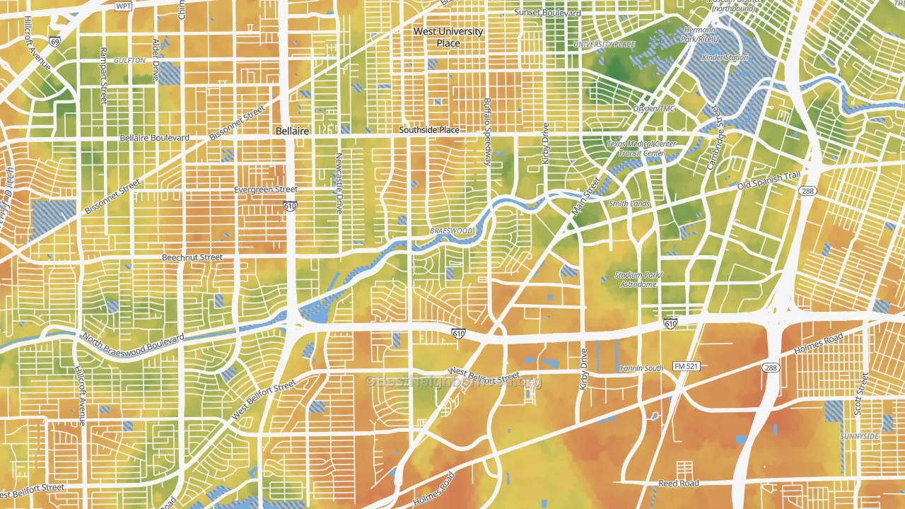 Bike Grade map of 77025, TX