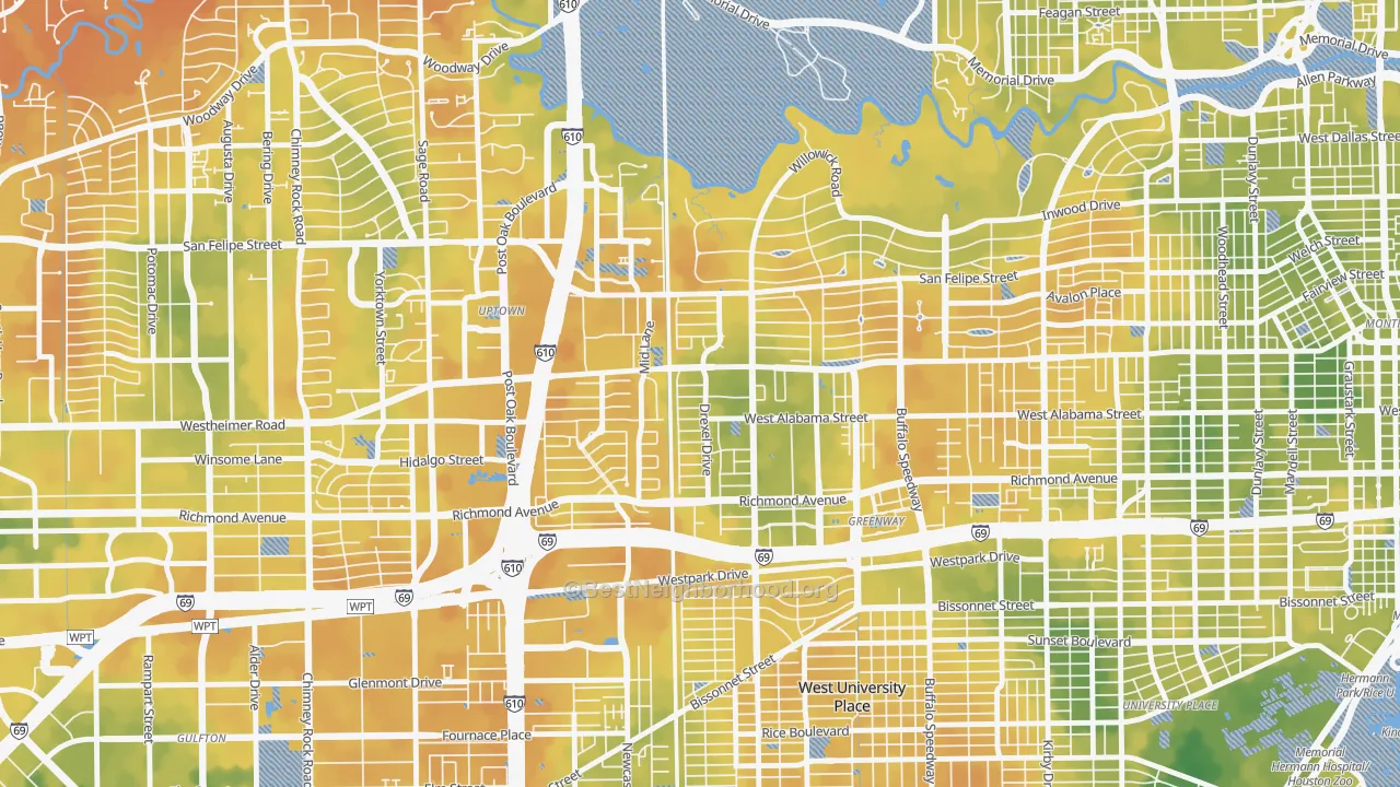 Bike Grade map of 77027, TX