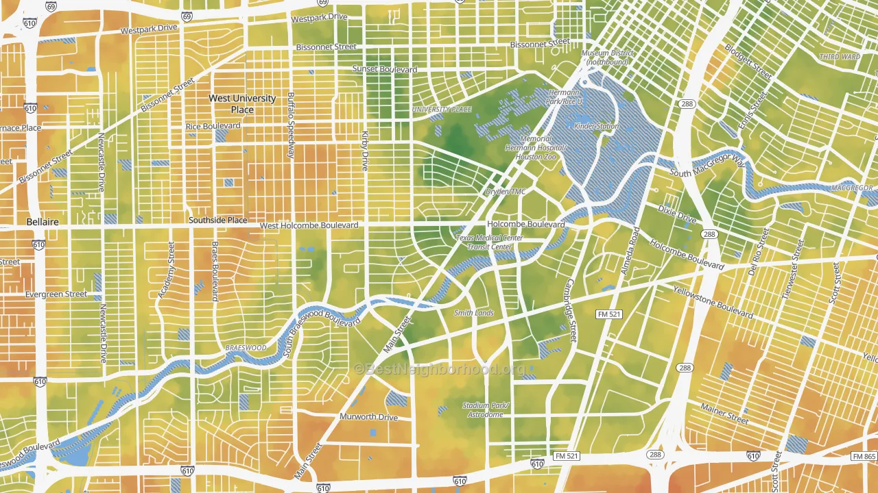 Bike Grade map of 77030, TX