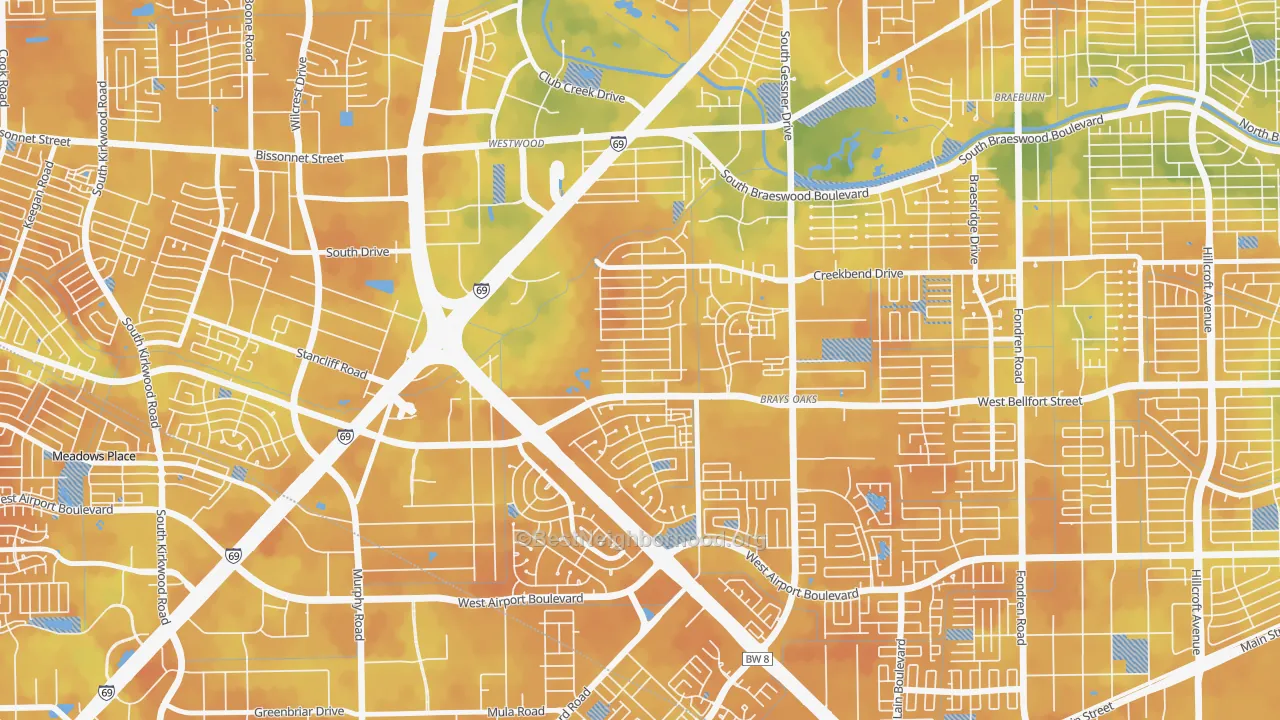 Bike Grade map of 77031, TX