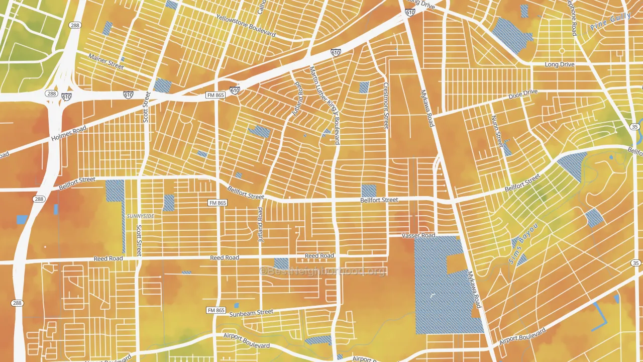 Bike Grade map of 77033, TX