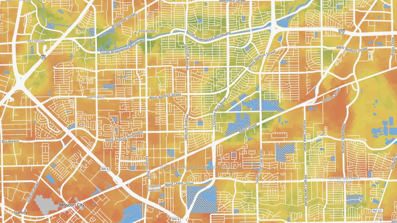 Bike Grade map of 77035, TX