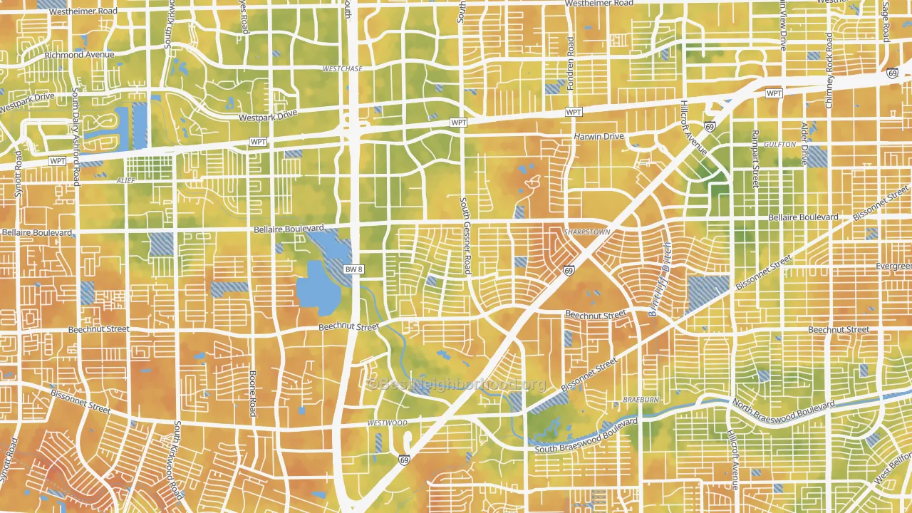 Bike Grade map of 77036, TX