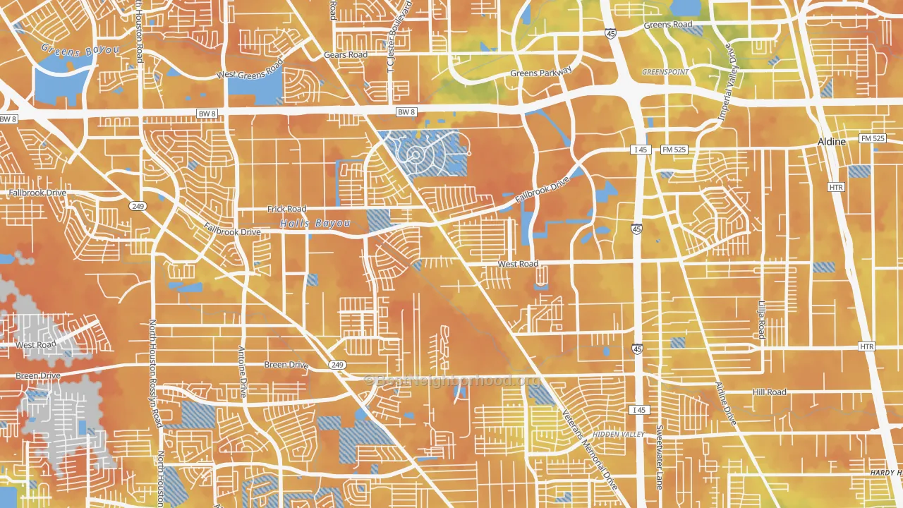 Bike Grade map of 77038, TX