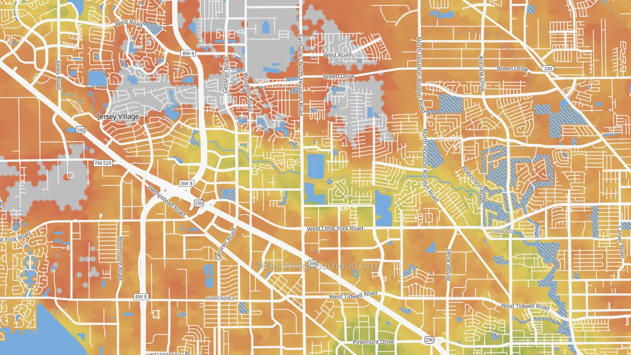 Bike Grade map of 77040, TX