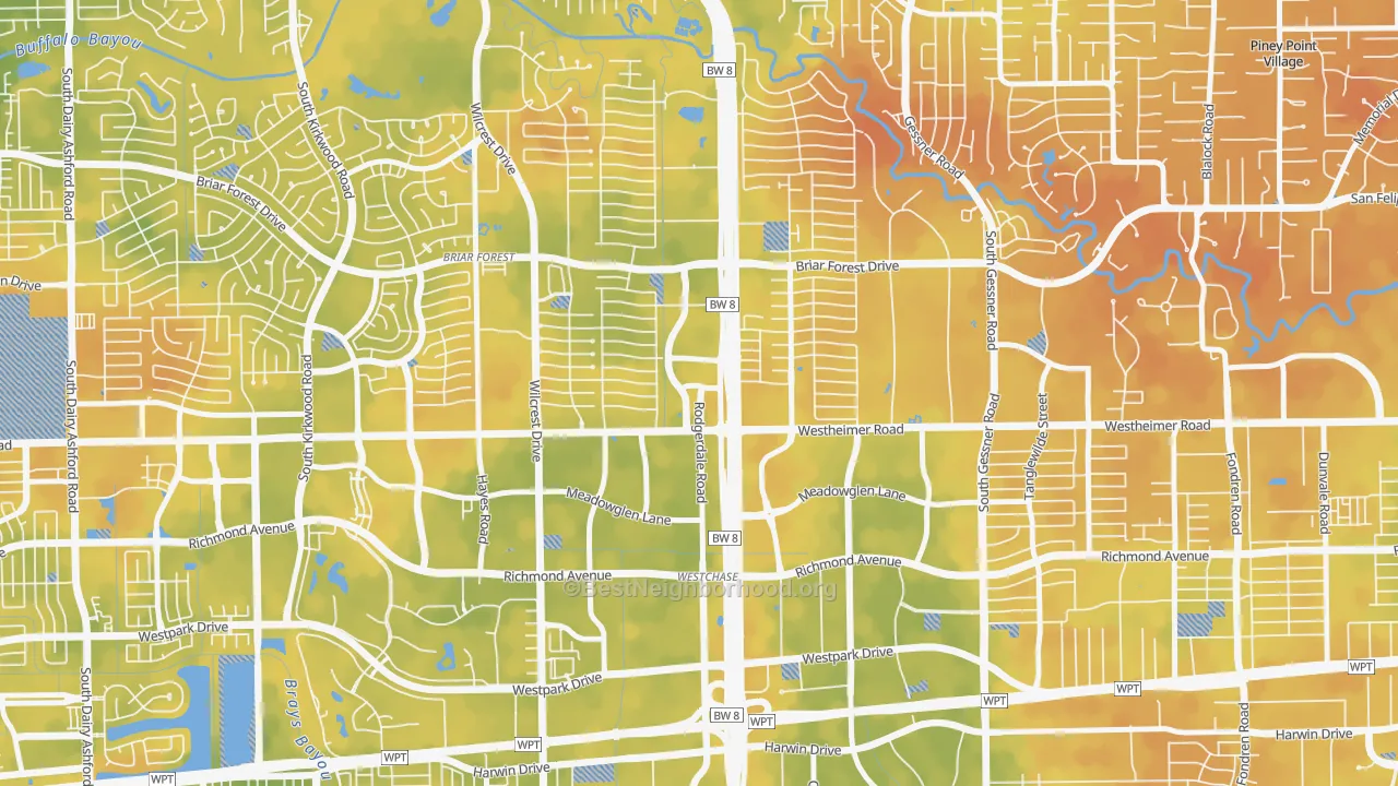 Bike Grade map of 77042, TX