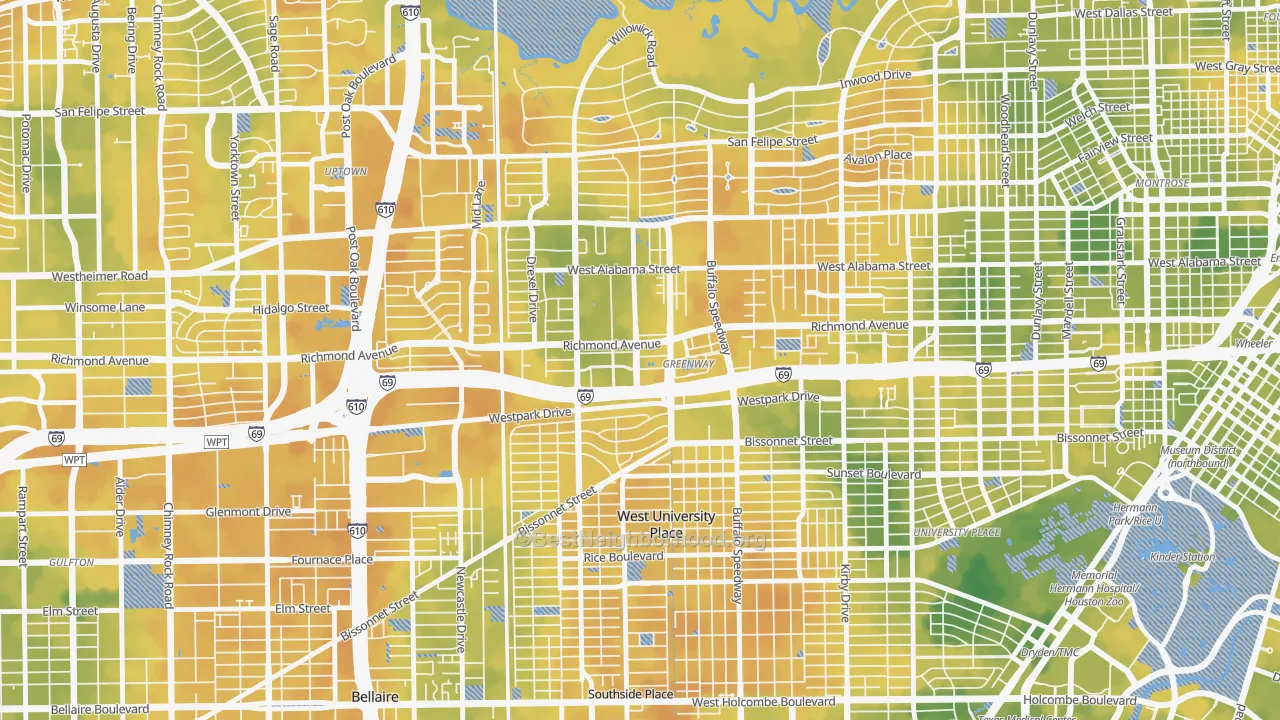 Bike Grade map of 77046, TX