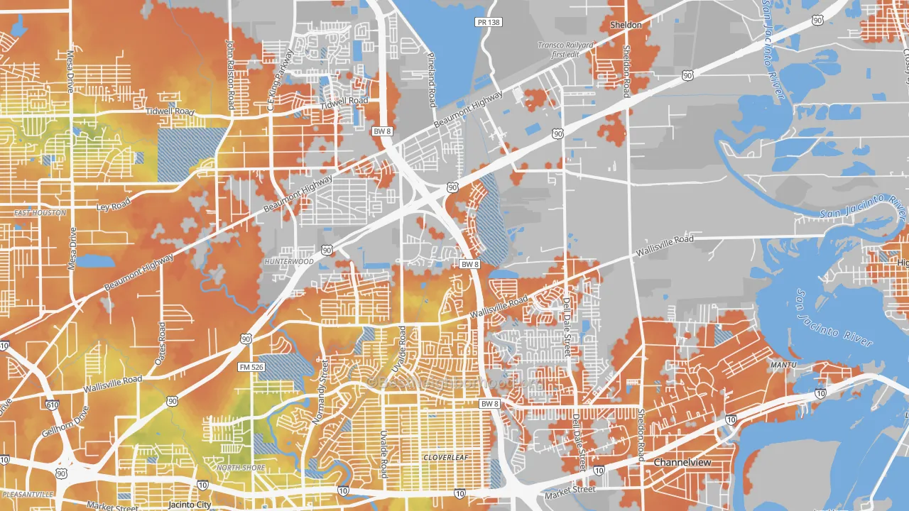 Bike Grade map of 77049, TX