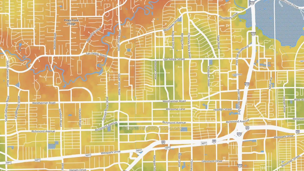 Bike Grade map of 77057, TX