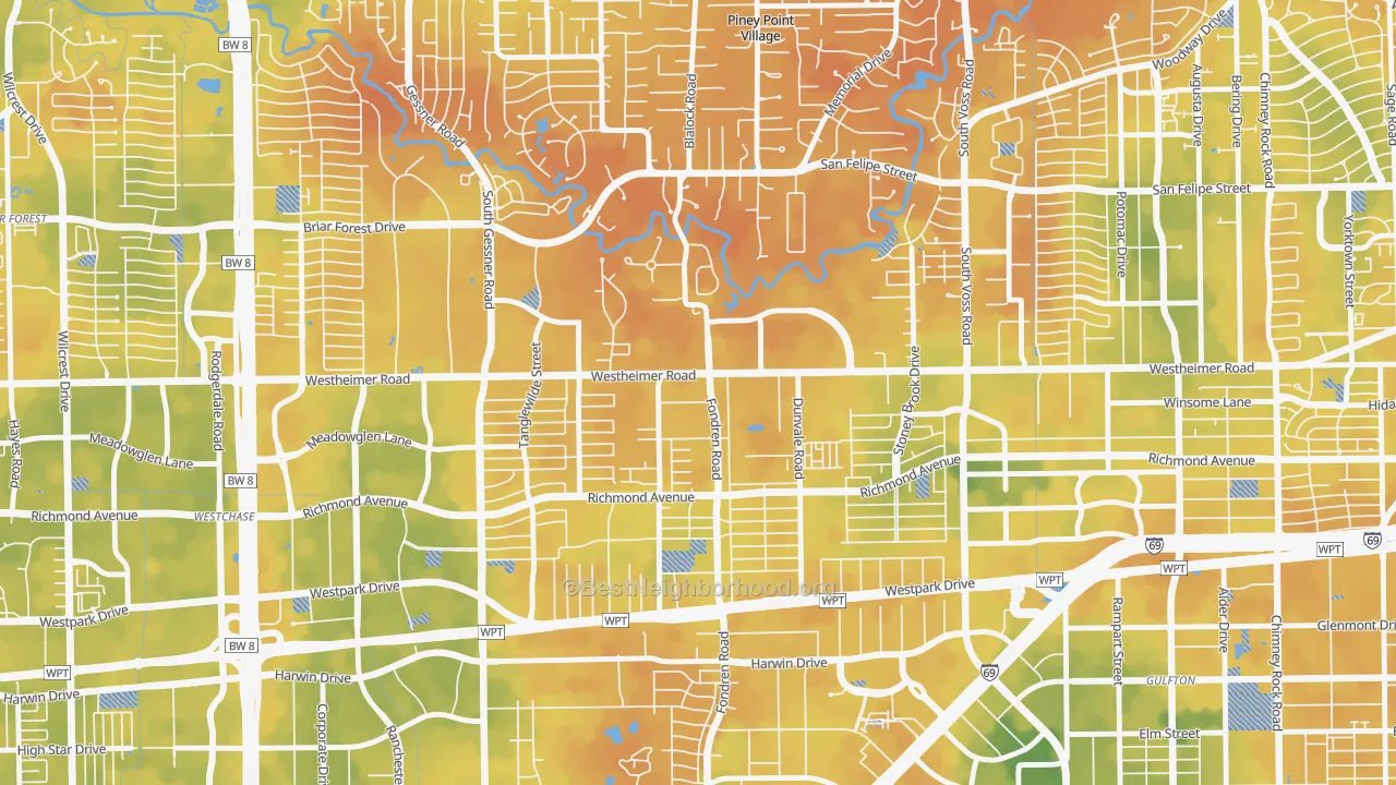 Bike Grade map of 77063, TX