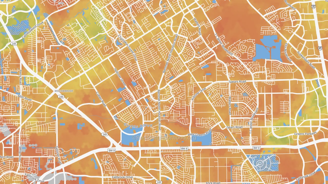 Bike Grade map of 77066, TX