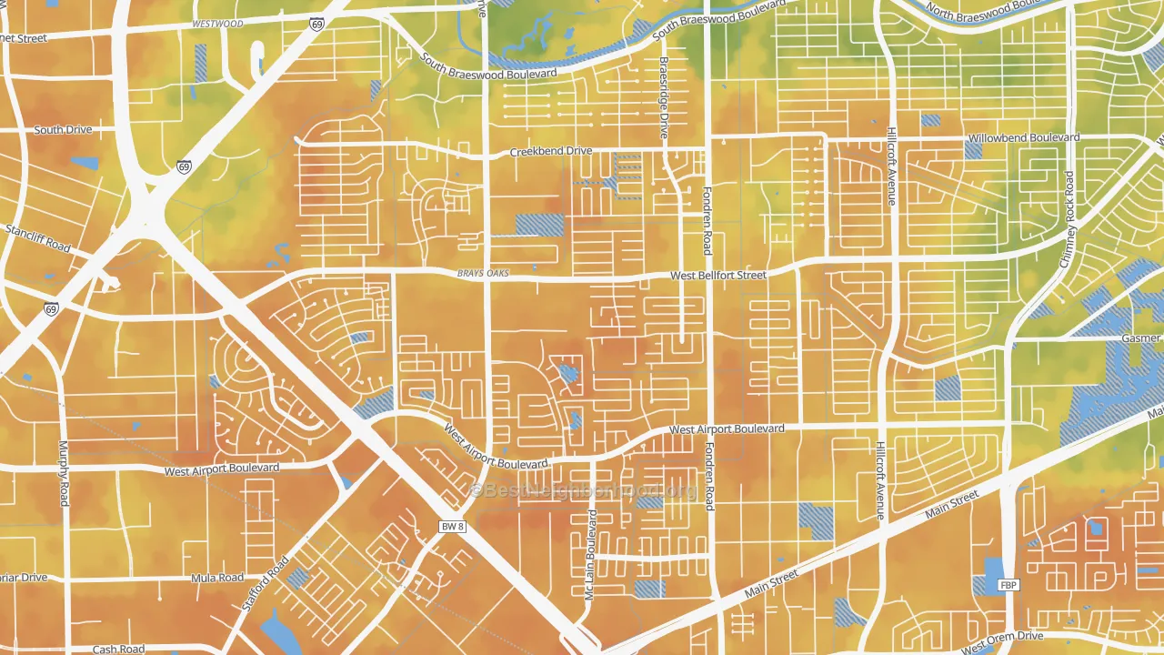 Bike Grade map of 77071, TX